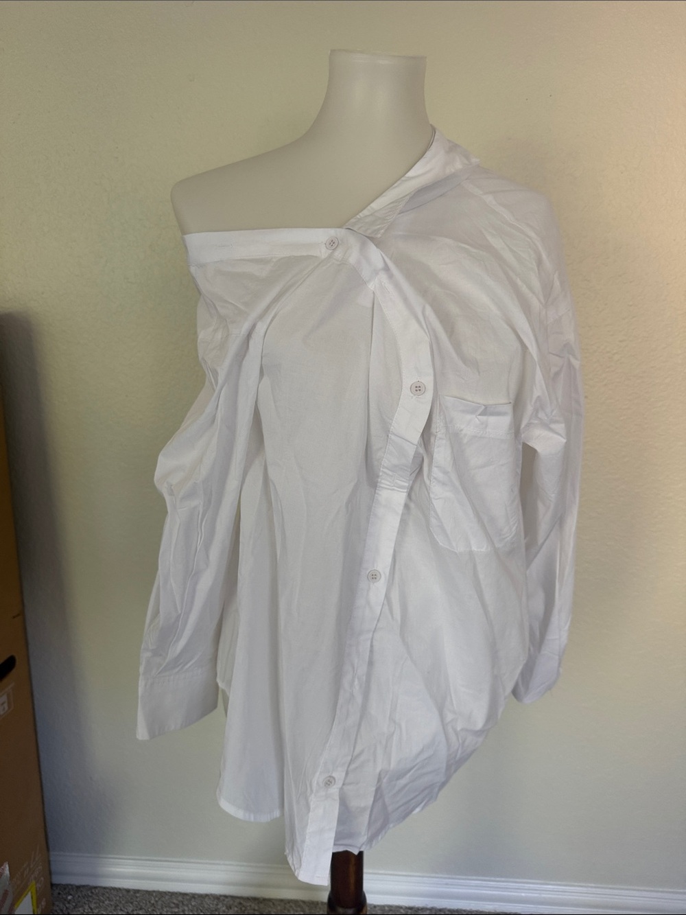 Classic White Off-Shoulder Button-Down Shirt